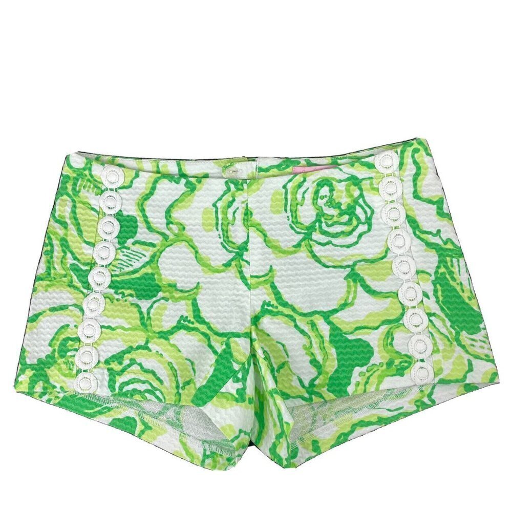 Lilly Pulitzer Women's Liza Shorts Size 0 Green Resort White Heart Breakers